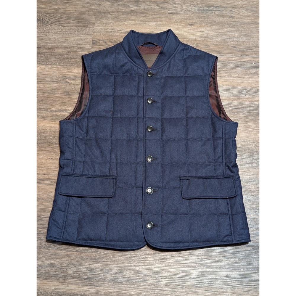 Luciano Barbera Mens Navy Blue 100% Wool Quilted Vest Made in Italy Size 50 IT